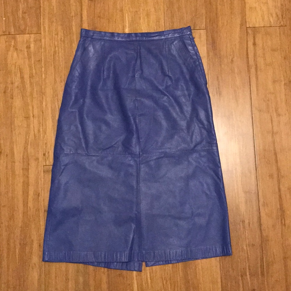 Piarucci a-line blue leather midi skirt